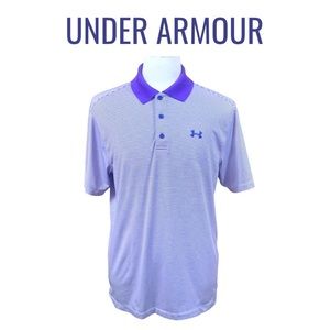 Under Armour Men’s Heat Gear Loose Fit Polo Shirt Purple Stripe Large